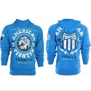 American fighter Men's Hoodie ALABAMA Premium Heavyweight MMA Blue Biker